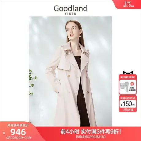 音儿美地女装2023春季新款双排扣高级感气质通勤长款风衣商品大图