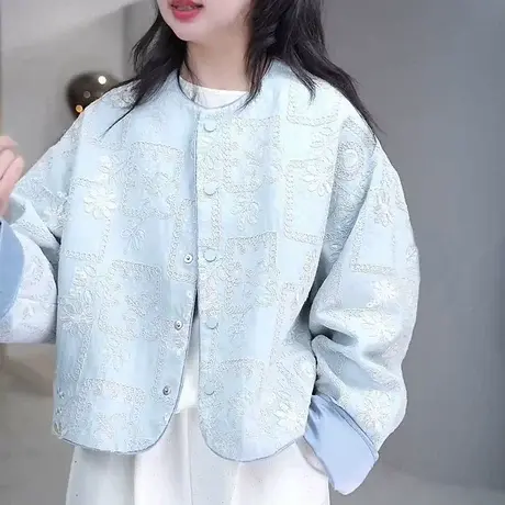 新中式国风亮片刺绣重工绣花短外套女2025春季新款宽松外穿上衣潮商品大图