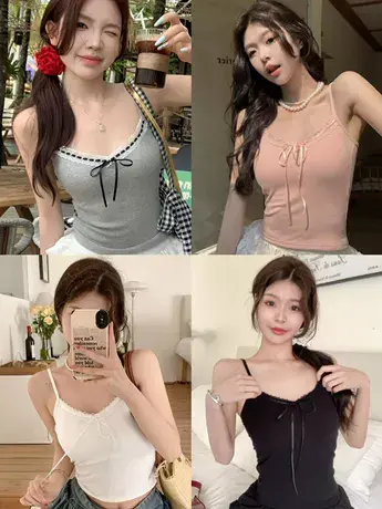 纯欲蕾丝花边抹胸背心女夏季甜辣妹蝴蝶结修身小吊带短款美背上衣图片