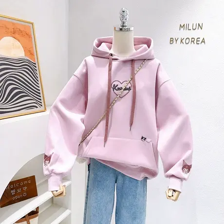 2023秋季新款学院风甜美ins爱心连帽长袖卫衣韩版微胖显瘦外套女商品大图
