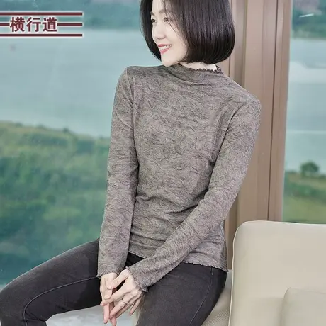 半高领印花针织打底衫上衣服内搭女士T恤春装2025新款法式小衫商品大图