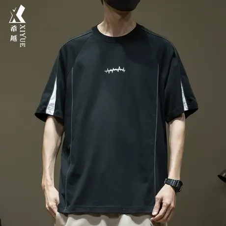 设计感纯棉短袖T恤男2025夏季新款宽松大码男士休闲五分袖体恤衫商品大图