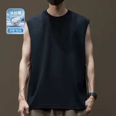 夏季运动背心男加大码健身汗衫凉感透气冰丝无袖胖子t恤2025新款图片