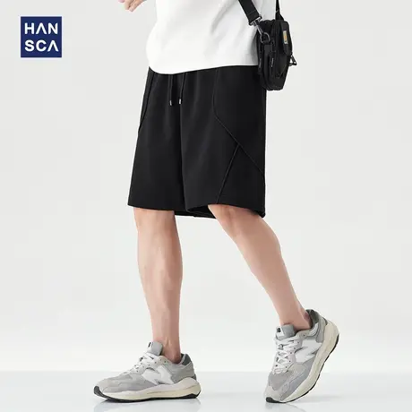 hansca格纹肌理卫裤短裤男2025夏季凉感透气320g弹力休闲五分裤子图片