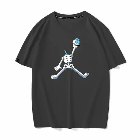 秀洛骷髅鬼火少年飞人青年夏季新款纯棉短袖T恤男女打底半袖衣服商品大图