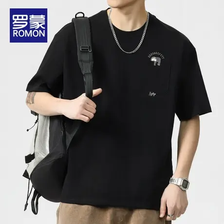 罗蒙男短袖t恤男士夏季薄款潮流百搭上衣服2025新款圆领休闲体恤商品大图