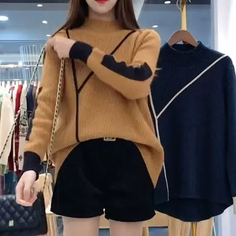 半高领女士毛衣冬装2023年新款加厚针织毛衣打底衫女秋冬季外穿潮商品大图