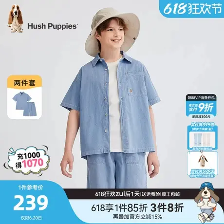 暇步士童装男童牛仔套装25夏新品大童休闲风短袖衬衫儿童宽松短裤商品大图