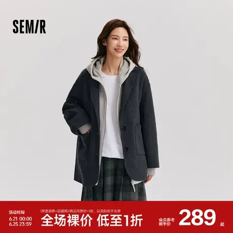 森马外套女中长款西装领通勤百搭宽松2024冬新款含羊毛双面呢夹克图片