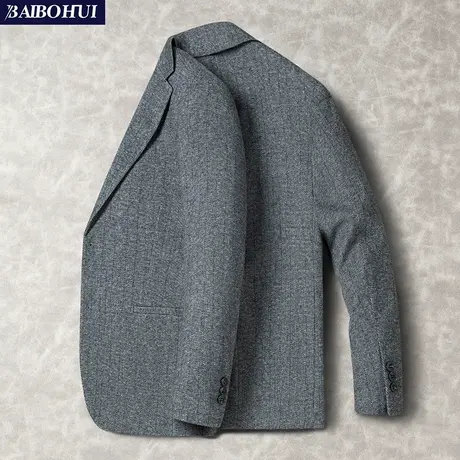 秋冬灰色呢子休闲西装外套英伦千鸟格子修身小西服男士单件上衣潮商品大图