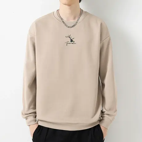 重磅纯棉卫衣男秋冬款摇粒绒圆领长袖t恤鹿头无帽上衣服潮流宽松商品大图