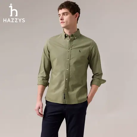 【商场同款】Hazzys哈吉斯2025秋季新款净色牛津纺长袖纯棉衬衫男图片