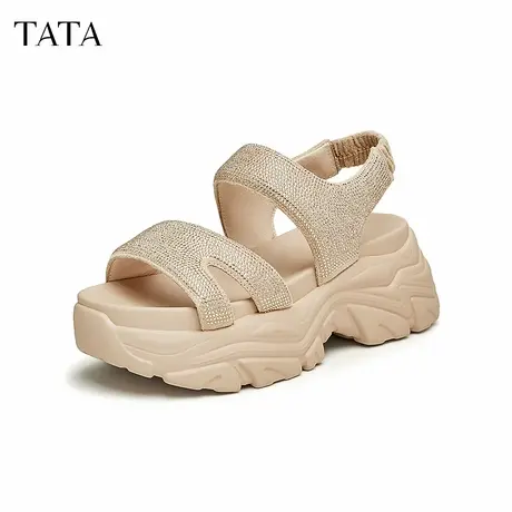 TATA/他她2024夏时尚休闲潮流百搭一字带凉鞋女新款DWFV1BL4奥莱图片