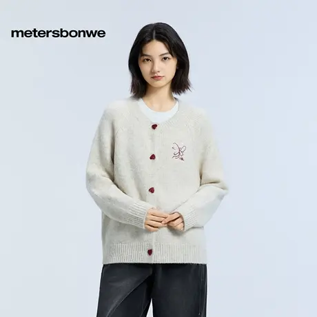 美特斯邦威毛衣女2025冬季新款休闲撞色扣毛衣开衫柔软舒适上衣女图片