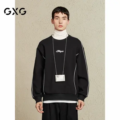 【X】GXG男装黑色空气层嵌条设计时尚通勤圆领卫衣男24年冬季品商品大图