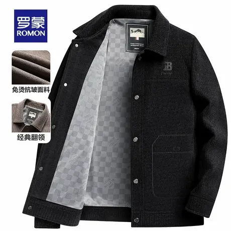 罗蒙雪尼尔翻领夹克男士春季2025新款中老年人爸爸春秋装上衣外套商品大图