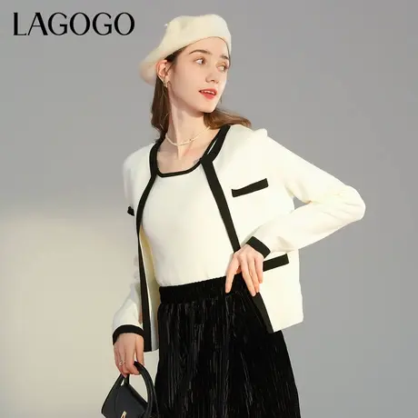 LAGOGO气质名媛吊带针织衫两件套女拉谷谷春季新款撞色针织衫商品大图