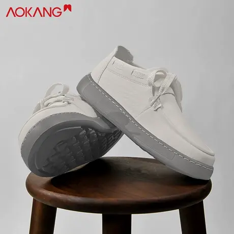 奥康旗舰正品便捷休闲乐福鞋男宽楦男鞋春夏季豆豆鞋米色轻质皮鞋图片