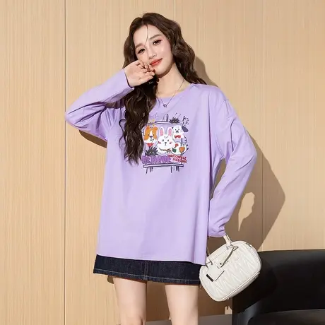 唐狮春季新款女长袖T恤圆领净色百搭休闲超好看早春上衣潮TD图片
