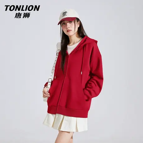唐狮官方红色外套女2026新款春本命年马年卫衣开衫帽衫新年战袍VC图片