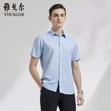 【条纹DP免烫】D系雅戈尔衬衫夏季商务休闲100支纱棉弹短袖衬衫商品大图