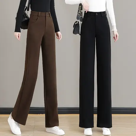 窄版小个子呢料阔腿裤2023秋冬新款时尚显瘦慵懒美拉德高腰直筒裤图片