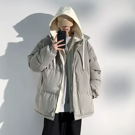 假两件棉衣男冬季无性别连帽棉服外套男青少年加厚保暖港风棉袄子图片