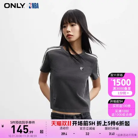 【买5免1】ONLY奥莱秋季新款NBA联名款潮酷休闲拼接短款圆领T恤女商品大图