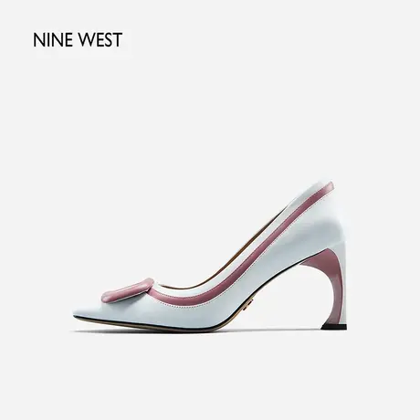 Nine West/玖熙法式高跟鞋春季新款尼尔跟单鞋撞色蝴蝶结浅口女鞋图片