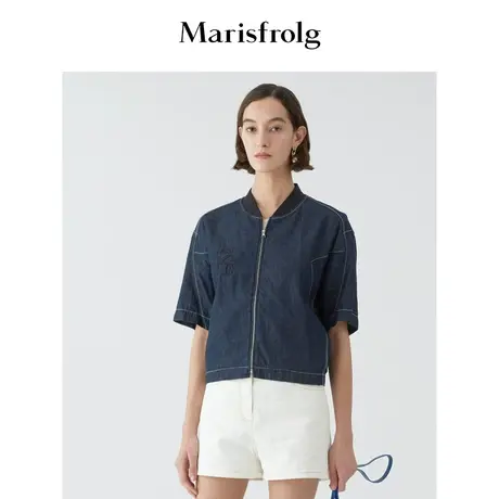 Marisfrolg玛丝菲尔女装夏季新款五分袖深蓝色短款外套薄款商品大图