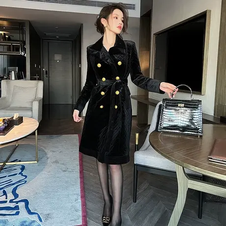 法式赫本风小个子风衣外套女冬2023年新款高级感炸街气质名媛大衣图片