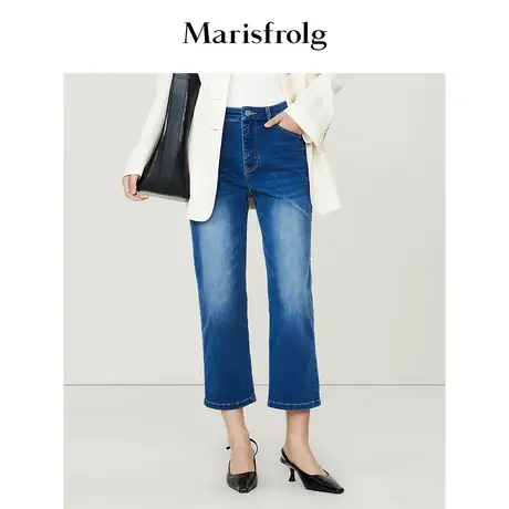 【商场同款】玛丝菲尔2023年夏季新款蓝色水洗复古修身直筒牛仔裤商品大图