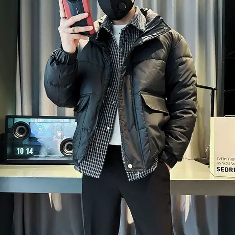 冬装假两件拼接设计棉服网红潮牌棉衣潮流时尚休闲轻熟个性外套图片