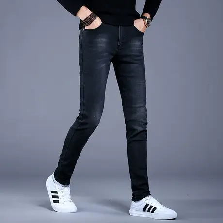 高端弹力牛仔裤男款秋冬款加绒2023新款男士裤子修身小脚韩版潮流商品大图