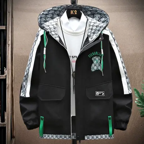 春秋季青少年外套12岁男孩初中学生13潮牌帅气15大童男装连帽夹克商品大图