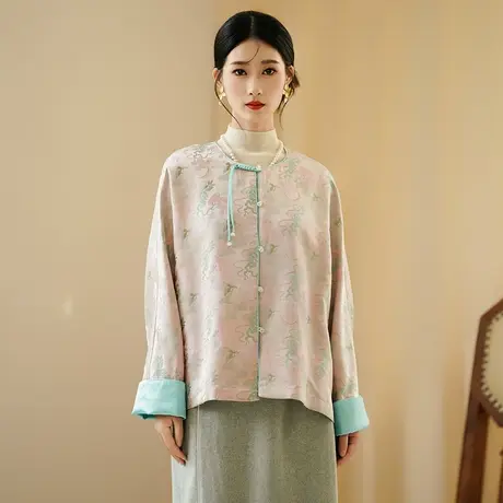 素飞中式外套宽松大码女装改良唐装女春秋宋锦松间鹤短上衣Z23001图片