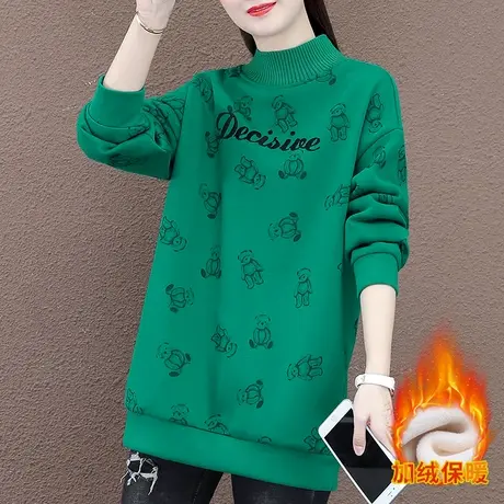 半高领加绒卫衣女秋冬2023年新款时尚韩版加厚上衣宽松显瘦套头衫图片