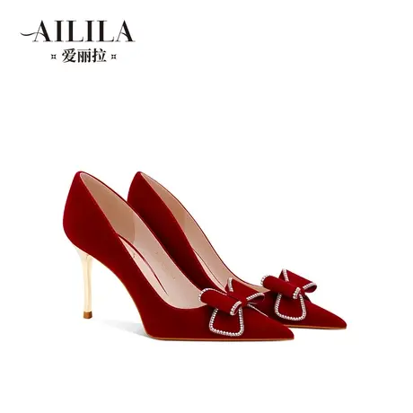 爱丽拉红色秀禾服婚鞋女2025新款春季中式小个子新娘高跟鞋不累脚图片