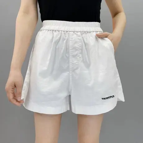 弹力松紧腰短裤女夏季薄款2022年新款高腰显瘦宽松休闲白色运动裤商品大图