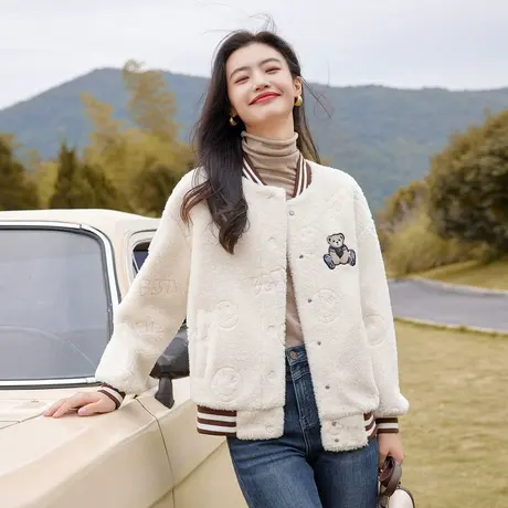 时尚气质皮草外套2022年冬季新款淑女温柔宽松显瘦通勤棒球服上衣图片