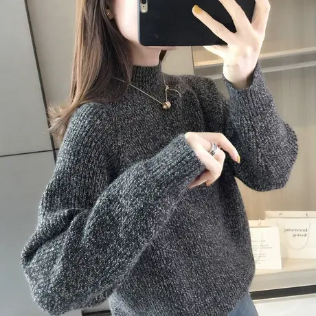 半高领毛衣女冬加厚打底衫宽松内搭秋冬季上衣百搭日系慵懒风外穿商品大图