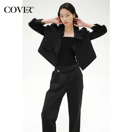 COVER春季冰丝收腰连衣裙截短风衣套装图片