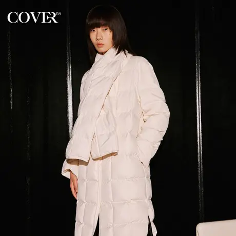 COVER冬季方形绗缝围脖式中长款羽绒服图片