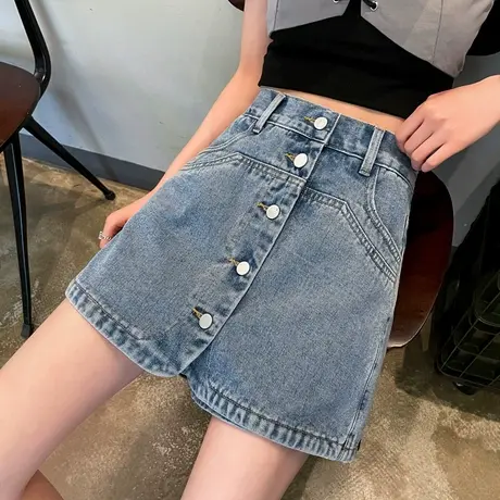 牛仔裤裙女夏拼接排扣超短裙裤子防走光Aa字半身裙大码阔腿裤显瘦图片