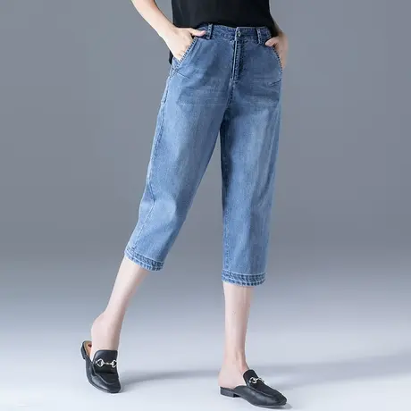 七分牛仔裤女夏薄款大码2024年新款宽松女裤哈伦裤夏季六分裤马裤商品大图