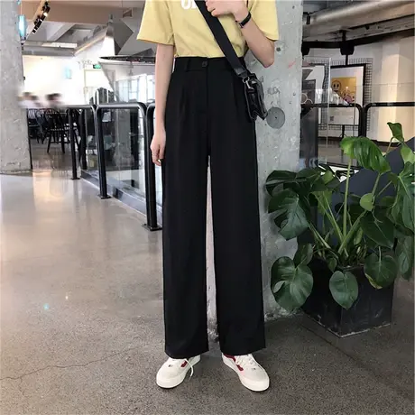 阔腿休闲裤女秋冬季新款韩版ins超火高腰宽松学生西装加绒拖地裤商品大图