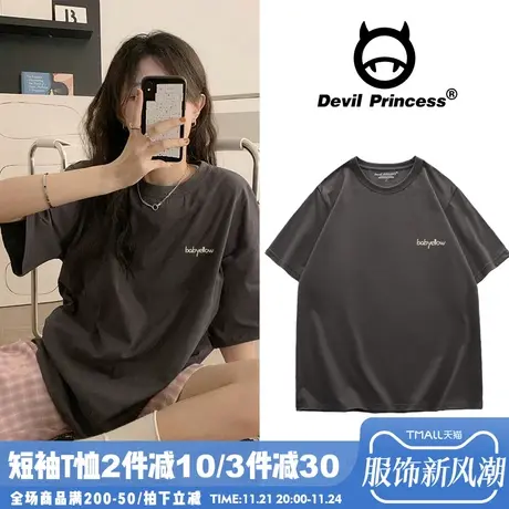 美式oversize短袖t恤女ins潮酷2024夏季韩版港风印花半袖嘻哈上衣图片