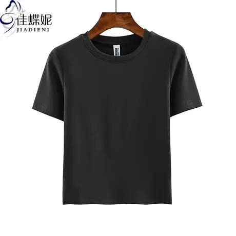 夏季新款圆领修身显瘦短款纯欲露脐纯棉纯色短袖体恤上衣女打底衫图片