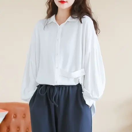 【买一送一】春显瘦宽松哑光珠光衬衫加大码新款设计感长袖衬衫商品大图