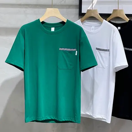 日系丝光棉短袖t恤男装2023夏季口袋宽松男士潮牌休闲半袖打底衫商品大图